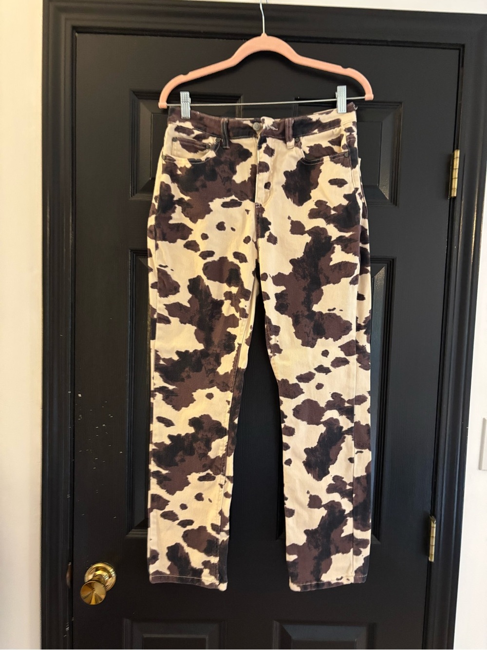Cow Print Straight-Leg Pants - Brown/Beige